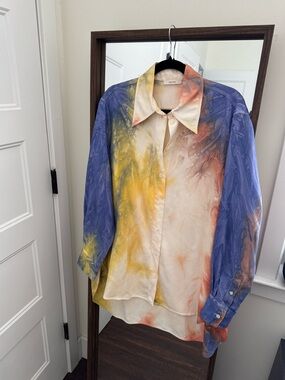 Celine Phoebe Philo 2018 Resort Collection Look 26 Tie-Dye Button Up Top FR 40